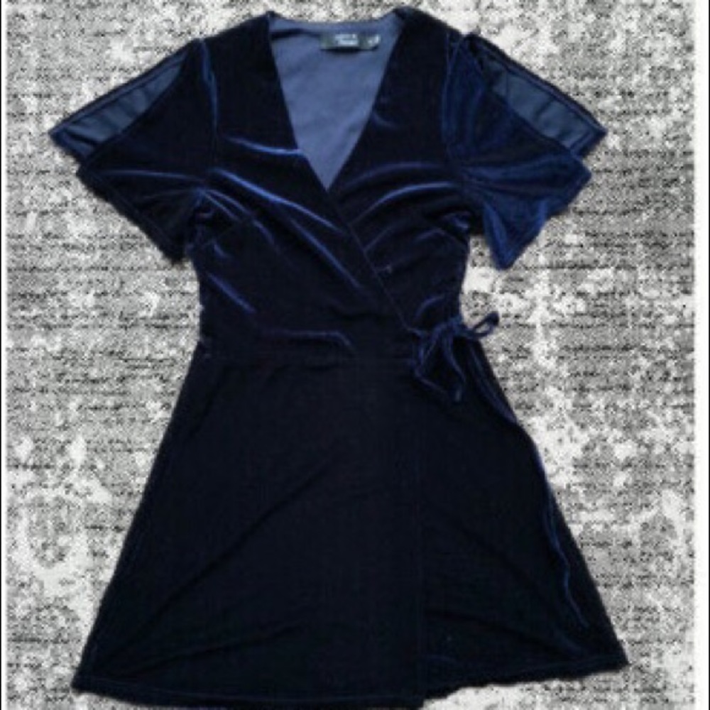 Navy velvet wrap mini dress